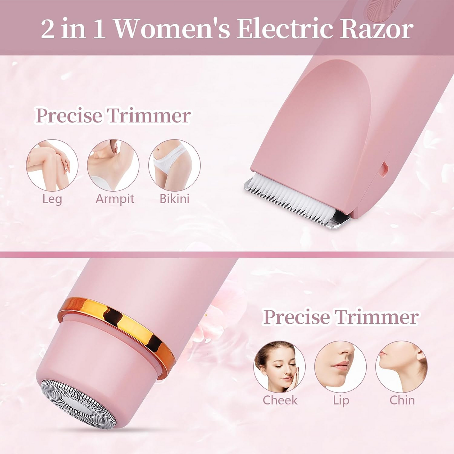 2-in-1 Dual Head Electric Shaver for Women – Waterproof Bikini Trimmer & Body Hair Remover