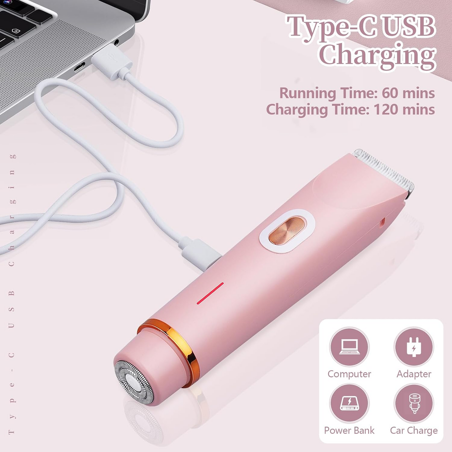 2-in-1 Dual Head Electric Shaver for Women – Waterproof Bikini Trimmer & Body Hair Remover